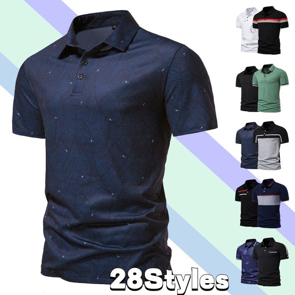 

men's polos men's fashion printing casual t-shirt solid color lapel slim short-sleeved t-shirt european size 230228, White;black