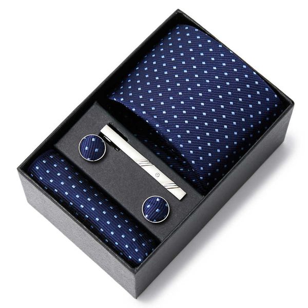 

neck ties dropshipping luxury 75 cm silk tie hanky pocket squares cufflink set necktie box male polka dot brown april fool's day j23022, Blue;purple