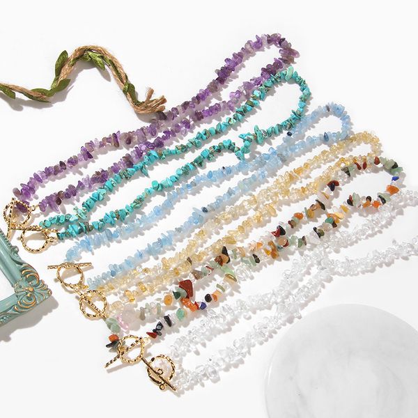 

natural raw stone necklaces irregular crystal chip amethyst aquamarine white crystal quartz beads necklace for women jewelry, Silver