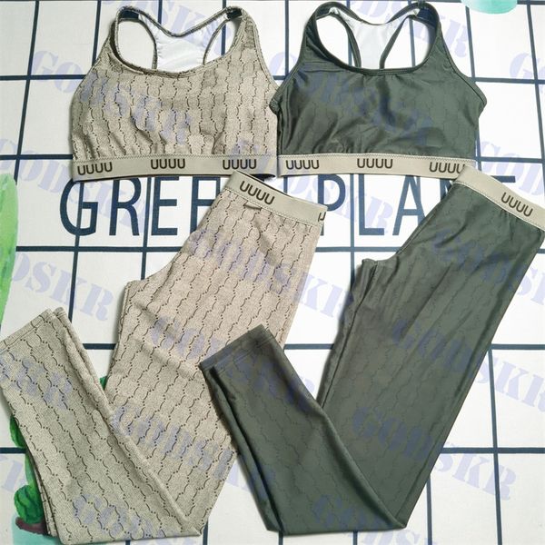 

vintage letter yoga set designer womens swimwear sports underwear leggings ladies tanks pants two colors, White;black