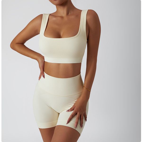 

womens two piece pants seamless yoga shorts bra set women shorts high waist shorts shockproof breathable workout running underwear fitness s, White