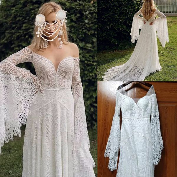 

elegant white lace wedding dresses new country style off the shoulder long sleeves beach bridal dresses vestidos de soiree custom made
