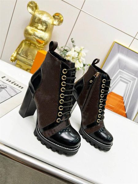 

designer luxury women runway black platform lace up ankle boot silhouette booties with original box