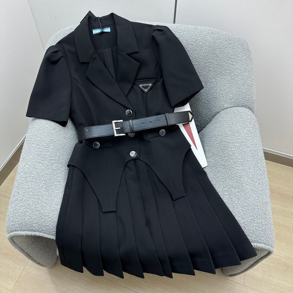 

womens casual dresses fashion suit pleated dress double-breasted suits elegant woman long sleeves dresses summer classic print clothing 23ss, White;black
