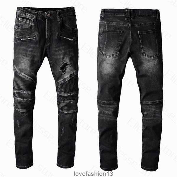 

2023 mens slouchy vaqueros jeans distressed ripped slim fit motorcycle bikers denim for s fashion mans black pants pour hommes, Blue