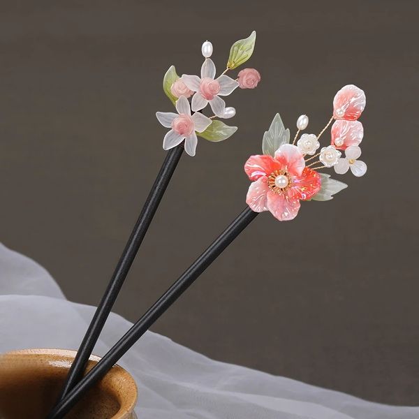 

handmade luxury flower hairpins hair sticks vintage wood chinese hair stick pins for women hair ornaments jewelry accessories, Golden;silver
