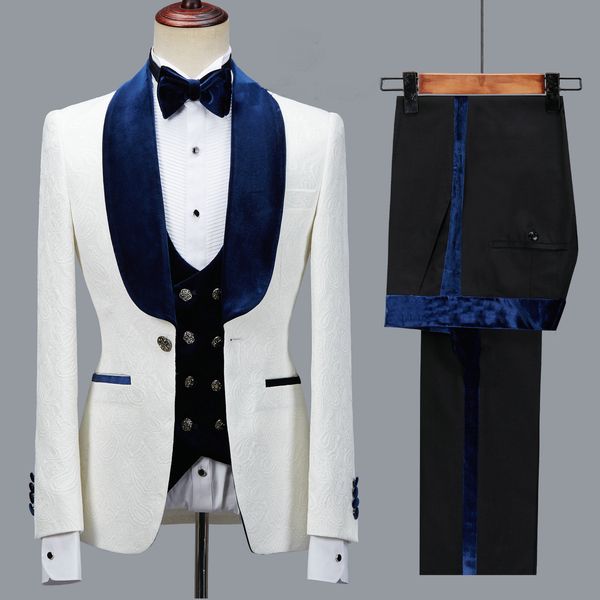 

men's suits blazers navy blue velvet men slim fit male fashion elegant wedding groom tuxedos codtume homme mariage 3pcsblazerpantsvest, White;black