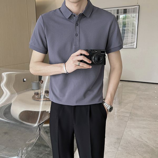 

men's polos men ice silk polo shirt men slim fit solid color short sleeves polo shirts male casual polo homme streetwear tees 230228, White;black