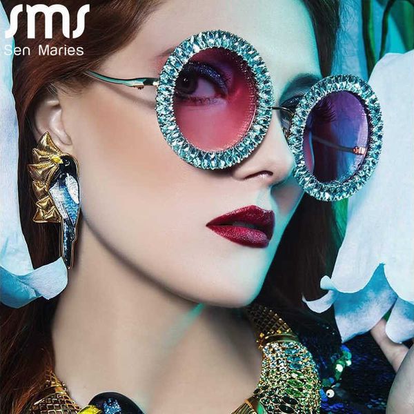 

sunglasses rhinestone round sunglasses women 2021 luxury brand designer glasses big diamond female eyewear vintage sunglasses men shadesj230, White;black