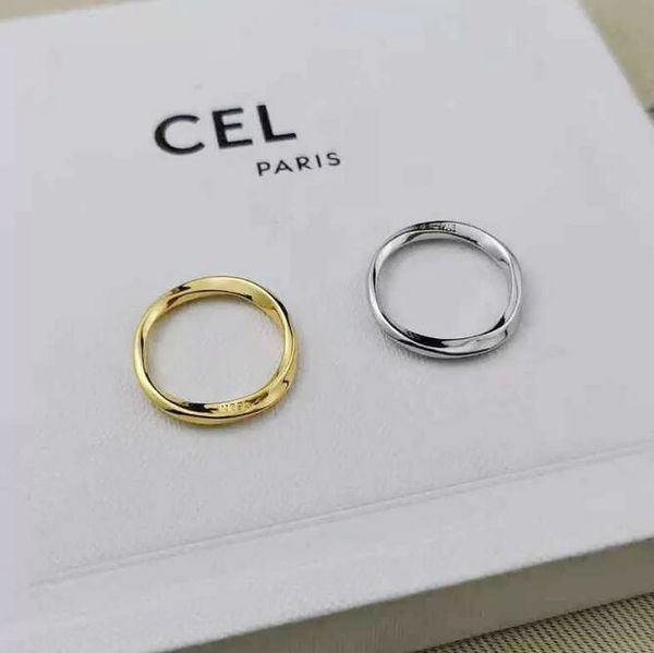 

new designer band rings plain thin pair minimalist ins design fashionable tail irregular twist bague couple anello with box, Silver