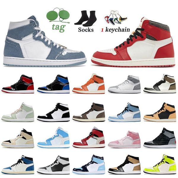 

jordens 1 high mens womens basketball shoes sneakers jumpman 1s trainer desinger gold 3 unc patent silver toe pine green dark mocha universi