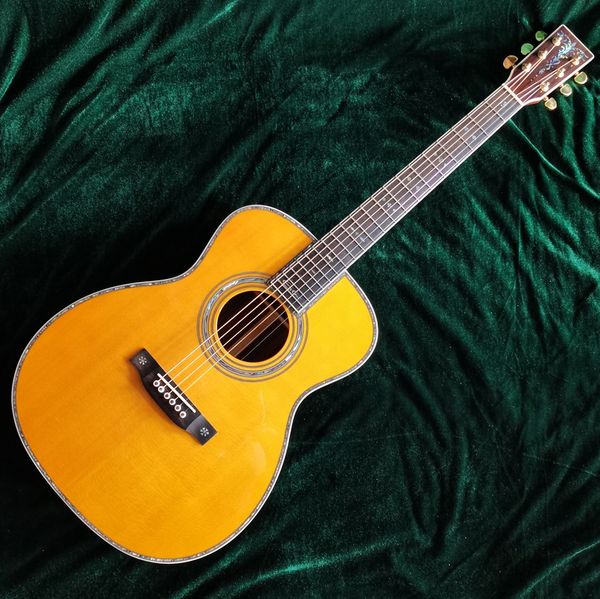 

om42 acoustic guitar yellow real abalone inlay with signature