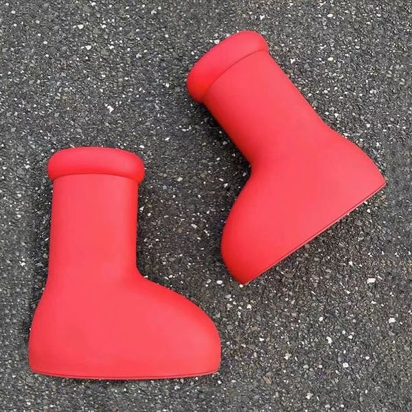 

2023 mschf designer boots men women rainboots astro boy big red boot round toe smooth rubber fantasy magic boots cartoon into real life, Black