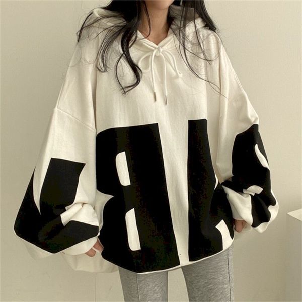 

womens hoodies sweatshirts fashion letter printing women spring autumn thin street sports loose large size casual hooded pullover 230228, Black