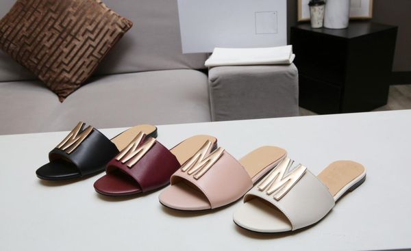 

designer slippers classic sandals genuine leather fashion shoes ladies slipper beach flat heel flip flops with dustbag fashion size 35-44, Black