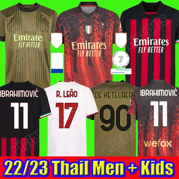 

21 22 23 milan soccer jerseys ibrahimovic milan football shirts 2022 2023 tonali rebic camiseta de futbol italia theo brahim r.leao lazetic, Black;yellow