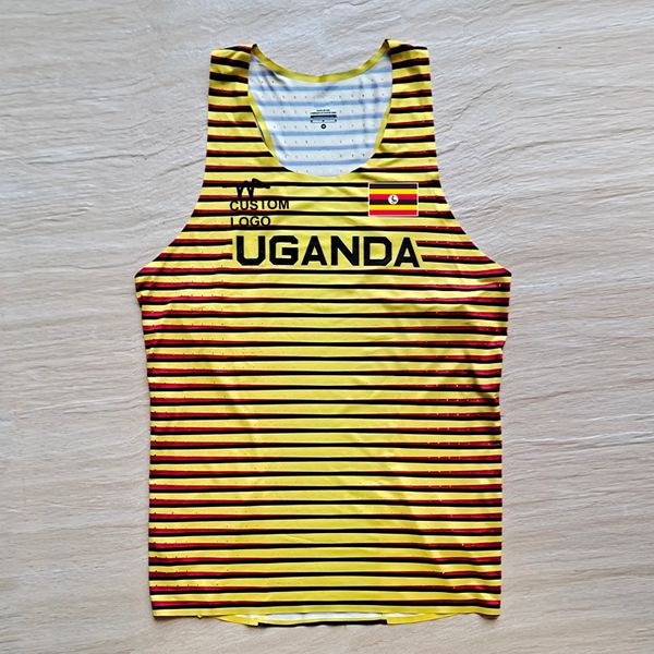 

men's casual shirts tokyo uganda national team man seamless marathon fast running sport vest athlete track field singlet customizable 2, White;black