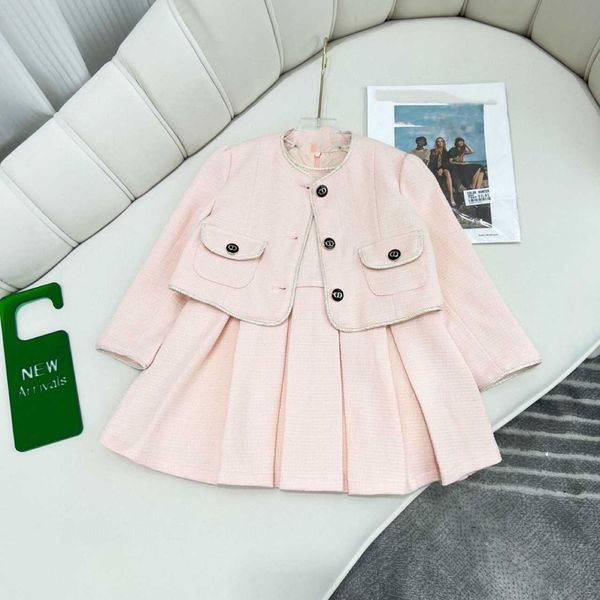 

clothing sets high end children's wear autumn and winter girls princess temperament pullover sweater cardigan mesh dress two-piece set, White