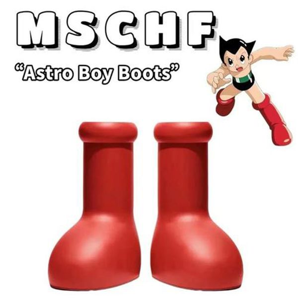 

2023 mschf big red boots designer rainboots astro boy boot cartoon boots into real life fashion men women shoes rubber kneeboots round toe, Black