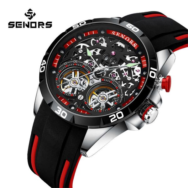 

wrist watch sanas senors new double flywheel automatic mechanical hollow out men's sn202, Slivery;brown