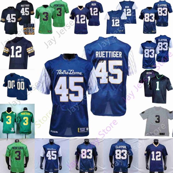 

football jerseys fighting irish football jersey ncaa college joe montana rudy ruettiger claypool kyren williams tyree mayer jack coan, Black