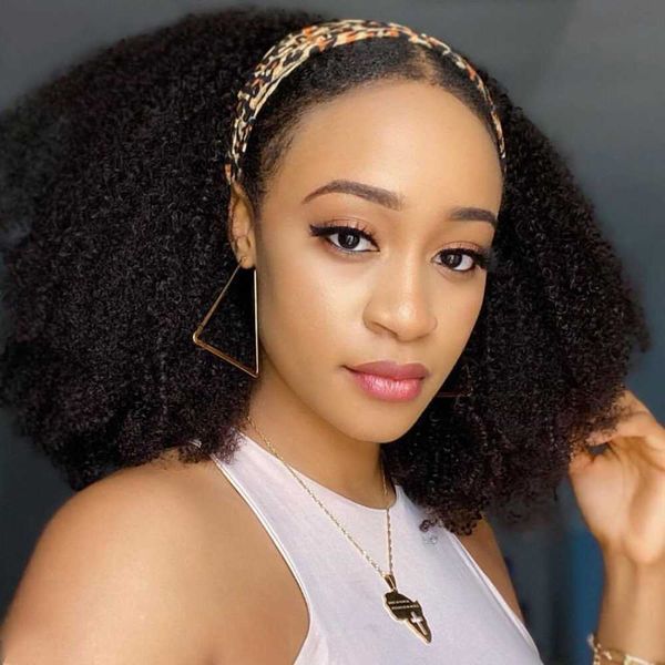 

synthetic wigs afro kinky curly headband wigs 180% density human hair glueless for black women remy jarin 230227