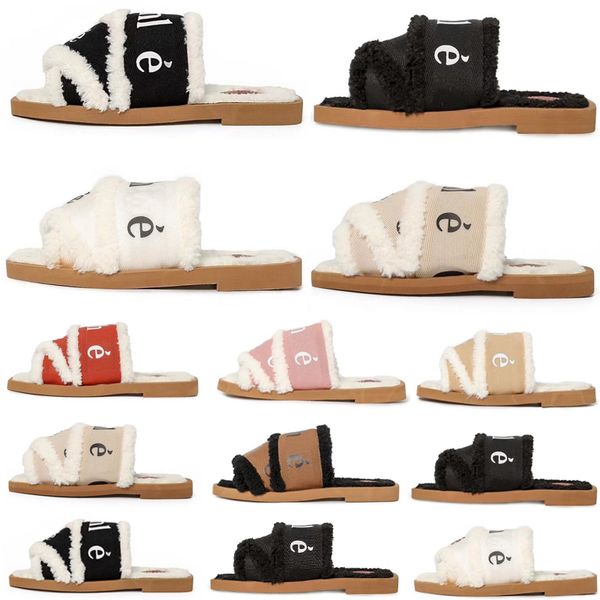 

woody mules women designer slippers slides sandals fur canvas shearling fashion flat white black sail woman outdoor beach pantoufle winter s