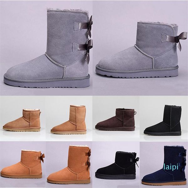 

designer- classic mini short shoes bow tall button boot triplet womens women winter snow boots fur furry booties warm154s, Black