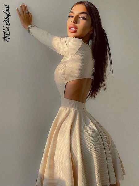 

casual dresses long sleeve dress pleated party dress black bodycon dress autumn winter cut out streetwear chrismas clothes backless mini dre, Black;gray