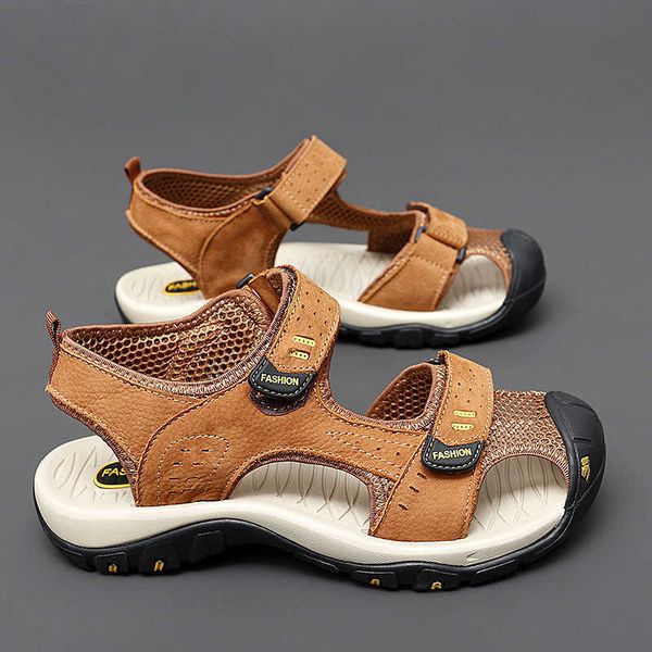 

slippers cyytl men sandals summer casual beach shoes male outdoor hiking slippers sport leather non-slip designer luxury flat plus size y230, Black