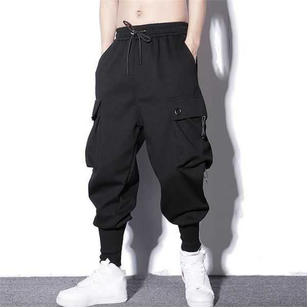 

men's pants loose harem pants men functional cargo trouser hip hop outdoor casual ankle length pants fashion streetwear big size men cl, Black