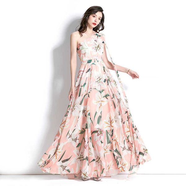 

women's casual dresses spring and summer off oblique shoulder chiffon women's bohemian holiday beach fairy long skirt, Black;gray
