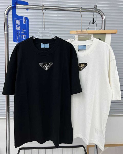 

spring and summer 2023 new product versatile personality diamond triangle diamond round neck cotton short sleeve pullover t-shirt, White