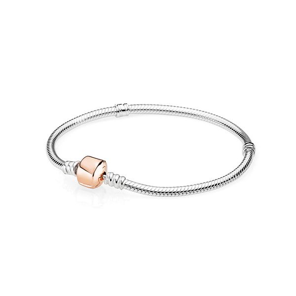 

rose gold clasp charm bracelet for pandora 925 sterling silver party hand chain for women men girlfriend gift snake chain love bracelets wit, Golden;silver