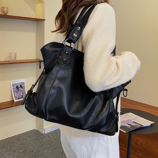 

evening bags large black women's shoulder big size casual tote quality pu leather hobos crossbody female travel shopper handbag 230227