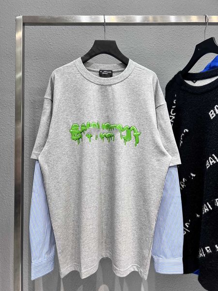 

paris high version classic printing fake two piece splicing shirt loose men's and women's couple's t-shirt, White;black