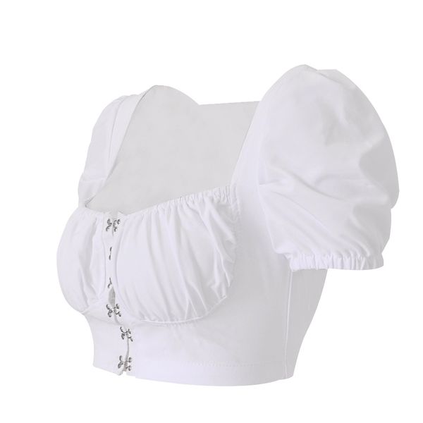 

lei chengxi women's puff sleeve simple shirt casual short sleeve shirt, White