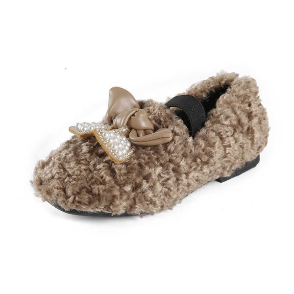

girls' woolen shoes worn outside the autumn and winter 1 net red chil1en's bean shoes cotton shoes soft soled baby plush princess, Black