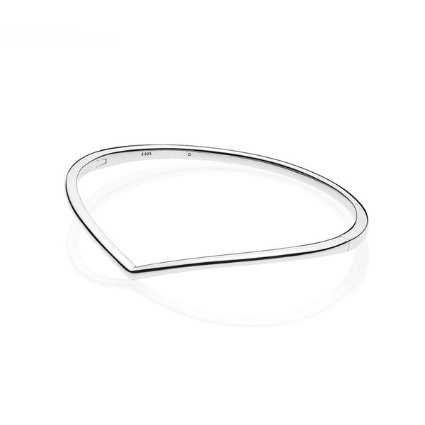 

real sterling silver polished wishbone bangle bracelet for pandora fashion wedding party jewelry for women girlfriend gift designer bracelet, Black