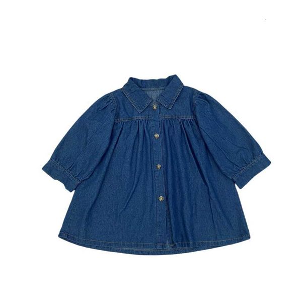 

girls' autumn long-sleeved 1ess 1 new chil1en's wear korean version chil1en's loose skirt girls denim shirt skirt, Blue