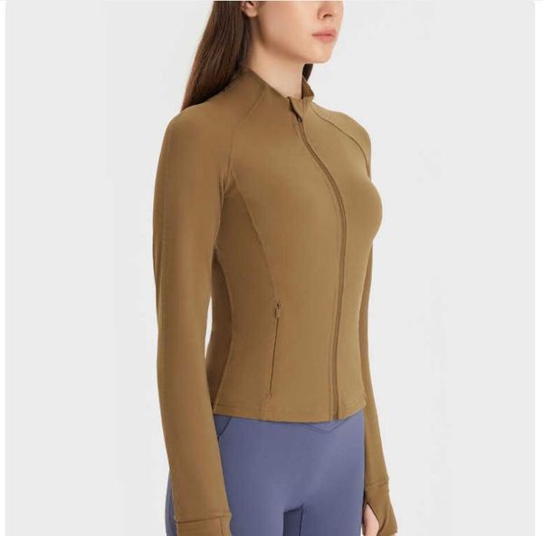 

lu-211 women yoga outfits zipper pocket motorcycle jacket nude feeling slim short fitness sports coat, White;red