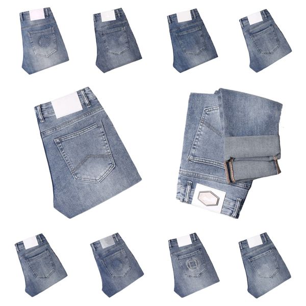 

men's jeans spring summer thin denim slim fit european american high-end brand small straight pants xw2079, Blue
