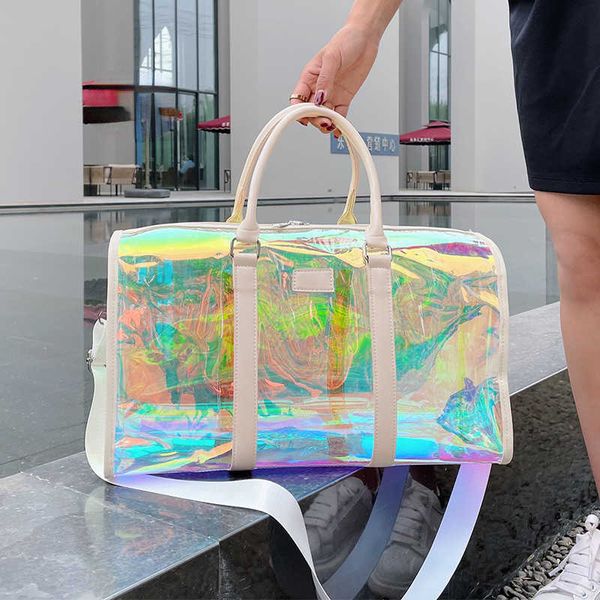 

colorful shiny luggage bag transparent sports fitness bag for men and women short distance business travel bag large capacity 230209