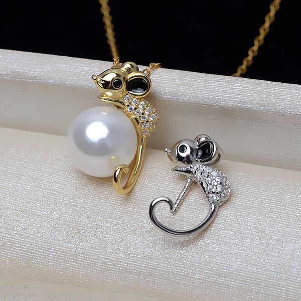 

s925 silver zodiac rat pendant setting 8-9mm pearl pendant necklace pendant diy jewelry accessories empty holder mounts ps3mdz120, Slivery;crystal