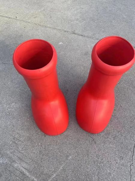 

astro boy the same big head rain boots 2023 spring and summer new high tube thick sole increase show leg thin big red boots for men and wome, Black