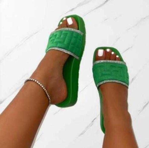 

slippers 2023 new luxury women summer square-headed simple rhinestone slippers women's large thick bottom beach slippers/sandals y2302, Black