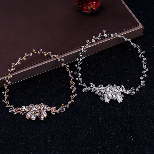 

wedding hair jewelry bridal headband leaf crystal headdress bridal wedding accessories 230225, Slivery;golden