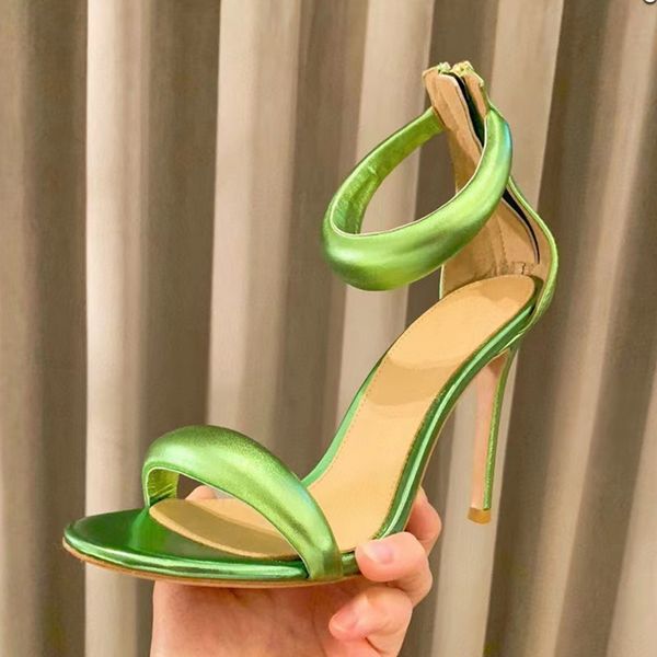 

23new summer stiletto sandals for womens luxury designer zip dress shoes genuine leather fashionable comfortable9.5cm heel rome, Black