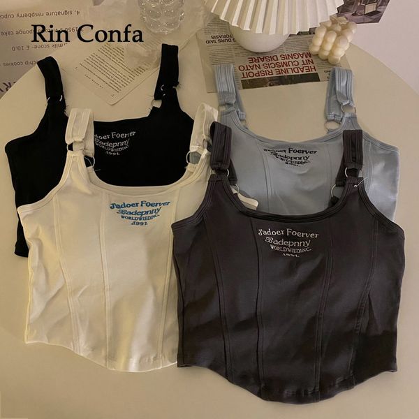

women s blouses shirts rin confa letter printing tank with bra pad casual camis y2k crop for shoulder belt iron ring 230228, White