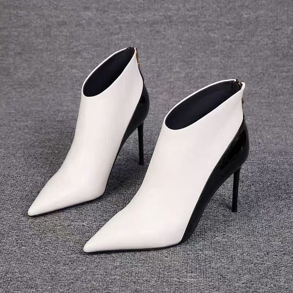 

boots women's high-heeled short boots spring and autumn mix color stiletto women's boots pointed back zipper ankle boots 230228, Black